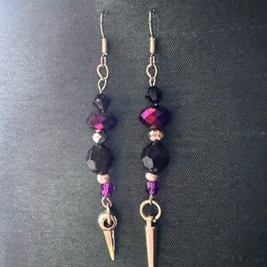 Goth purple and black spike earrings - silver hardware